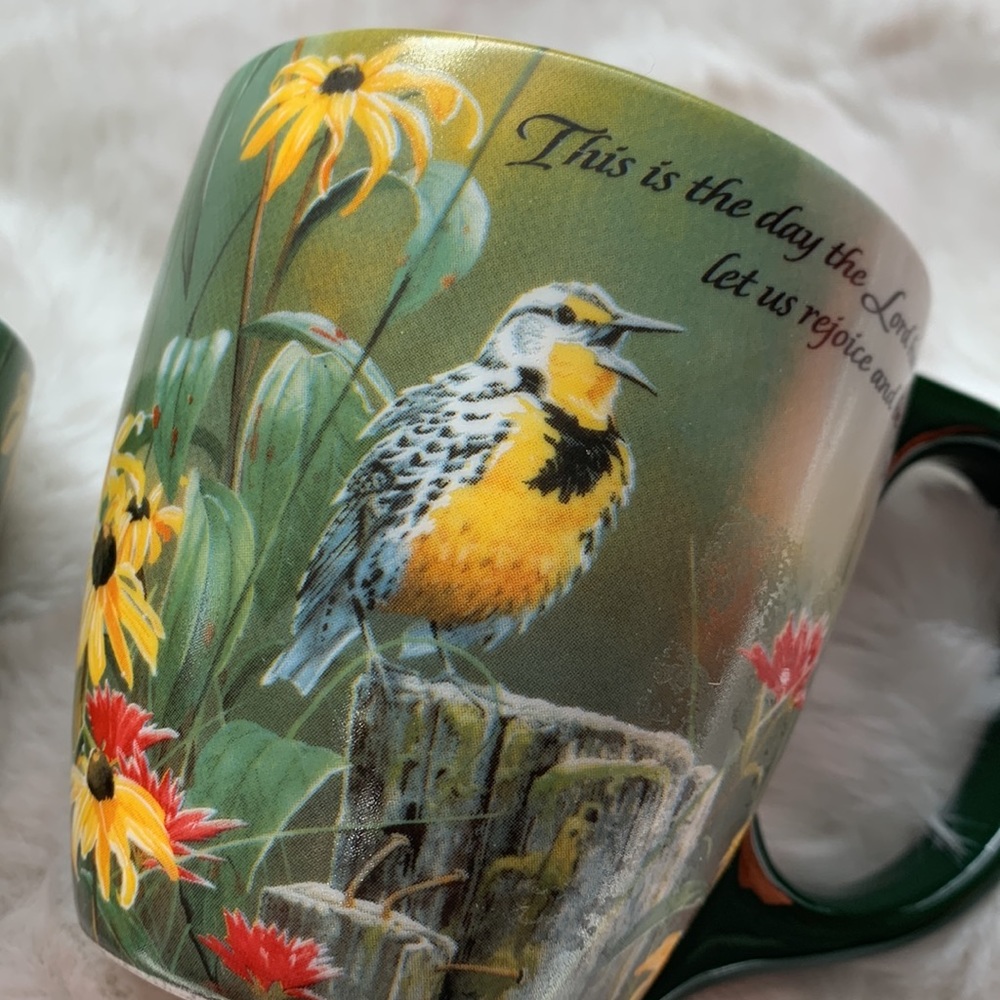 Set of 2 Lang Ceramic Coffee Mug Cup "Greeting The New Day" Susan Bourdet